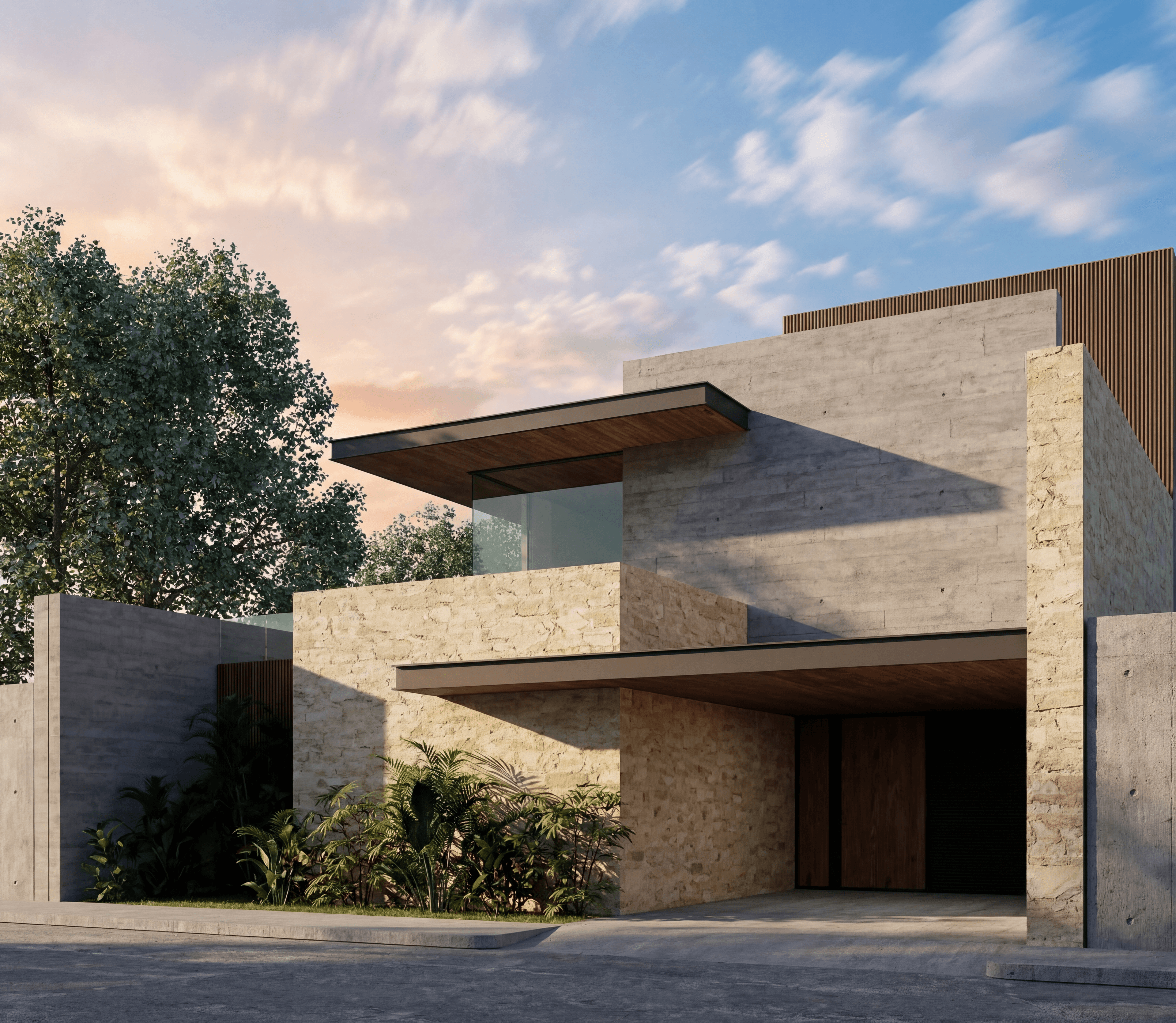 AI ile üretilmiş modern villa dış cephe görselleştirmesi