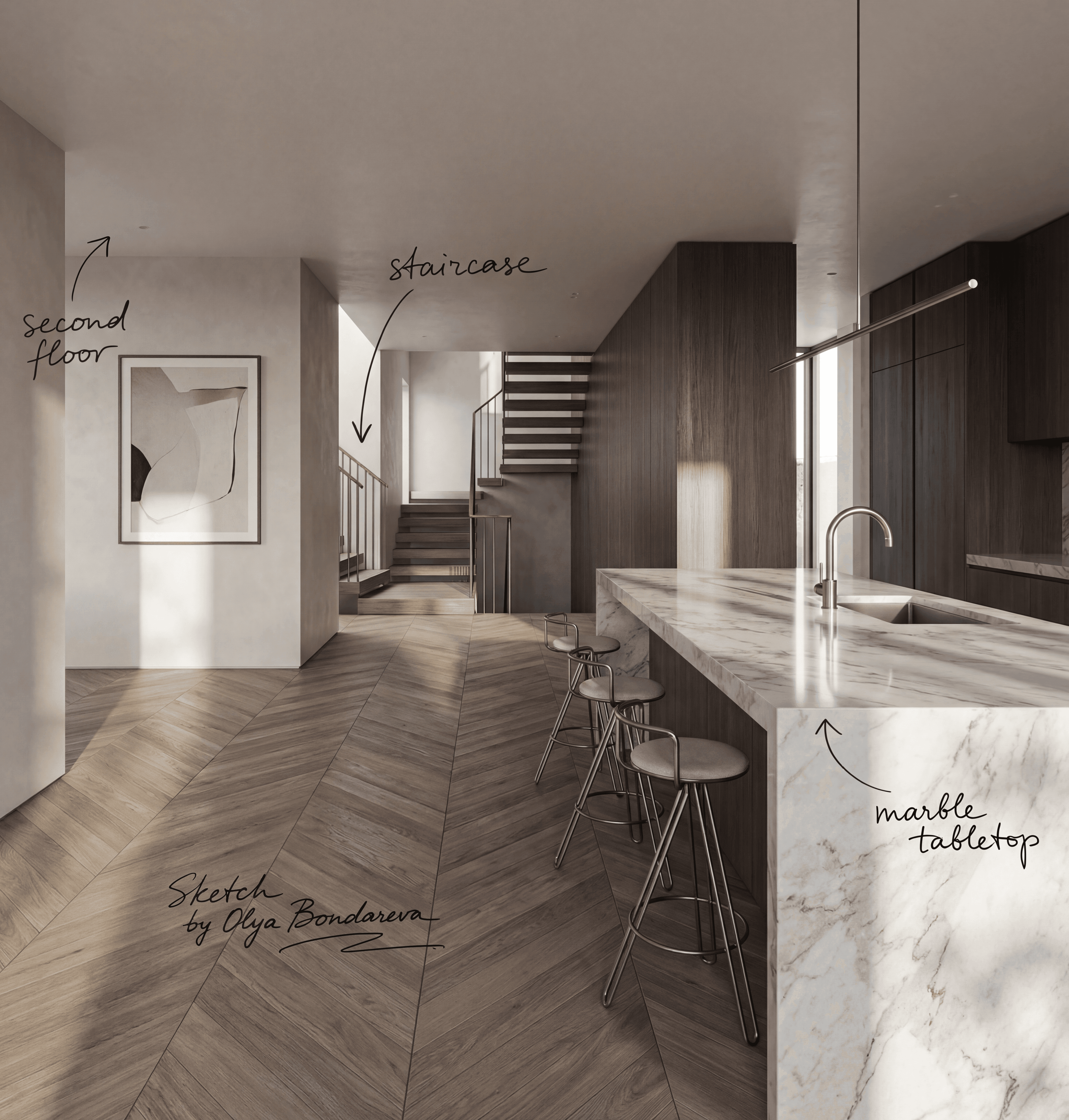 Mutfak için AI iç mekan dönüşüm örneği