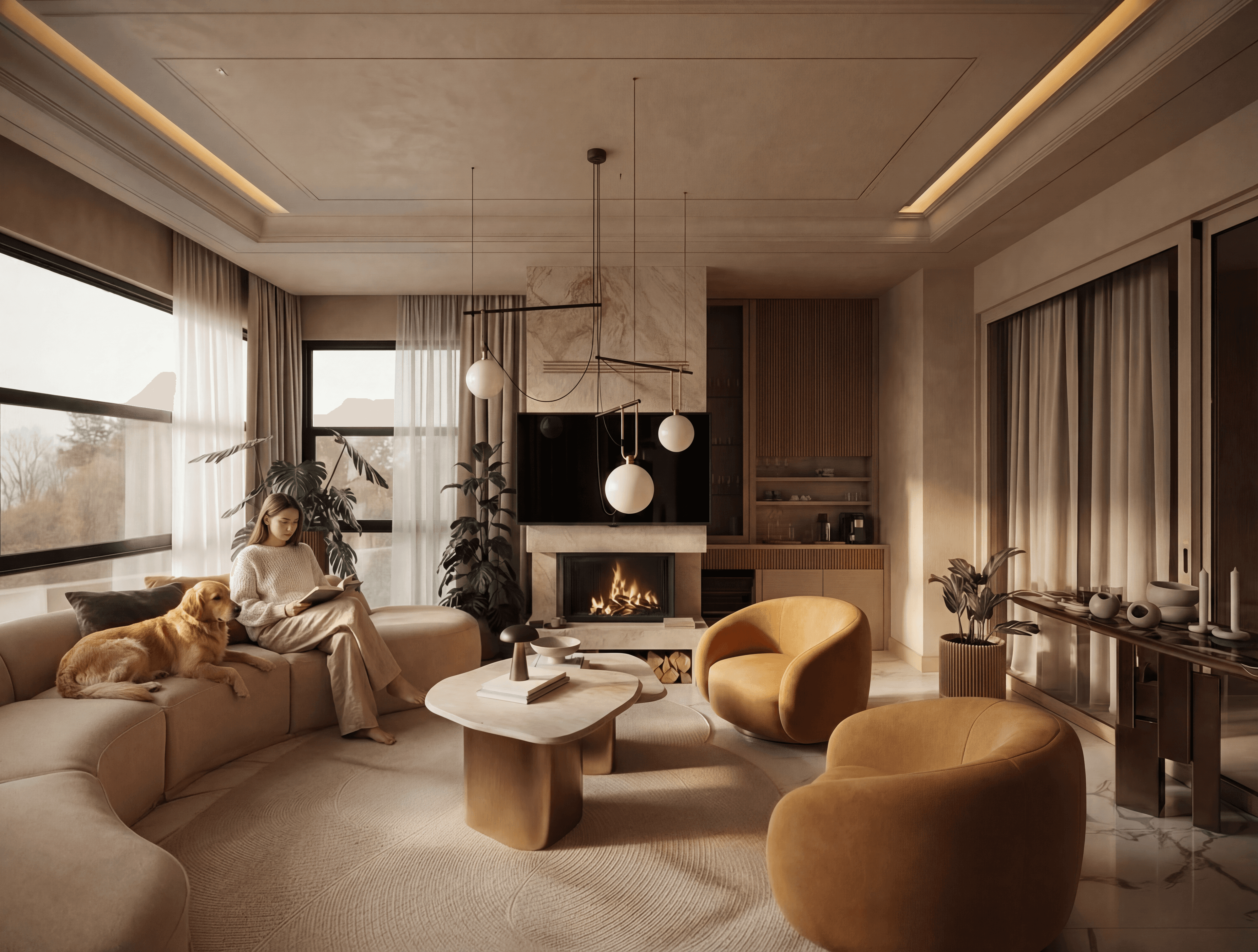 2+1 daire için AI 3D kat planı