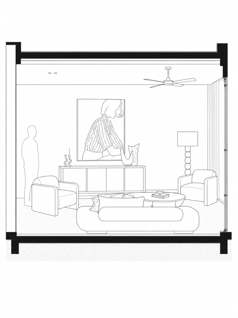 Architectural section drawing generated from a visual
