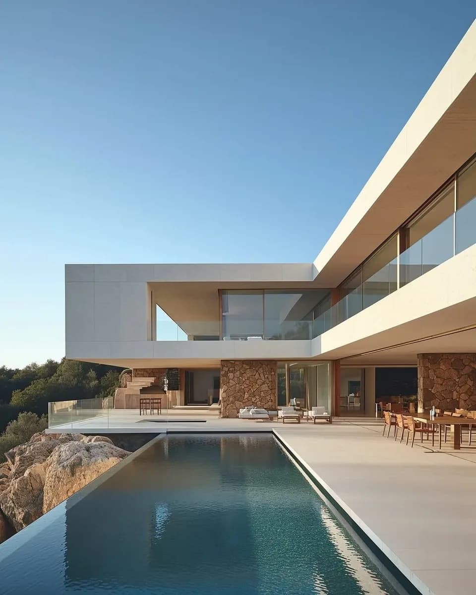Modern villa with a pool in daylight