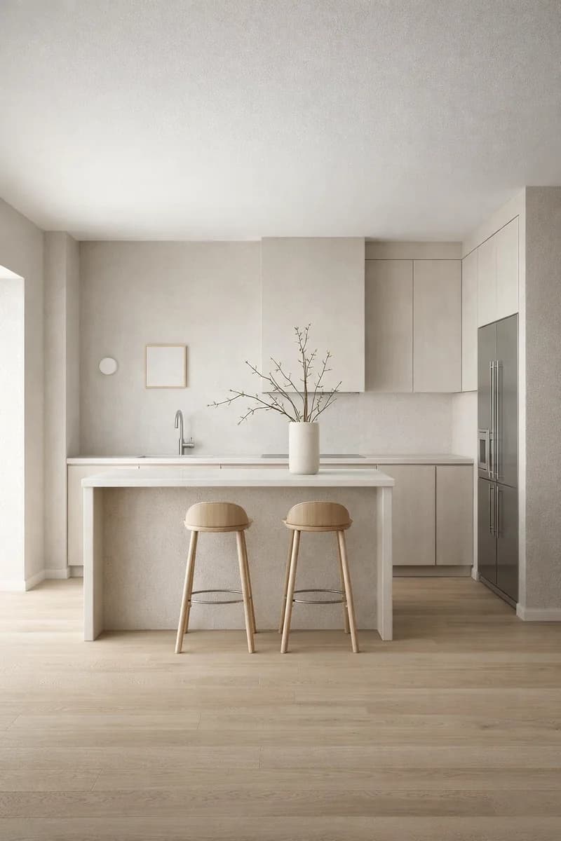 Photorealistic render of the same kitchen generated with Syntina