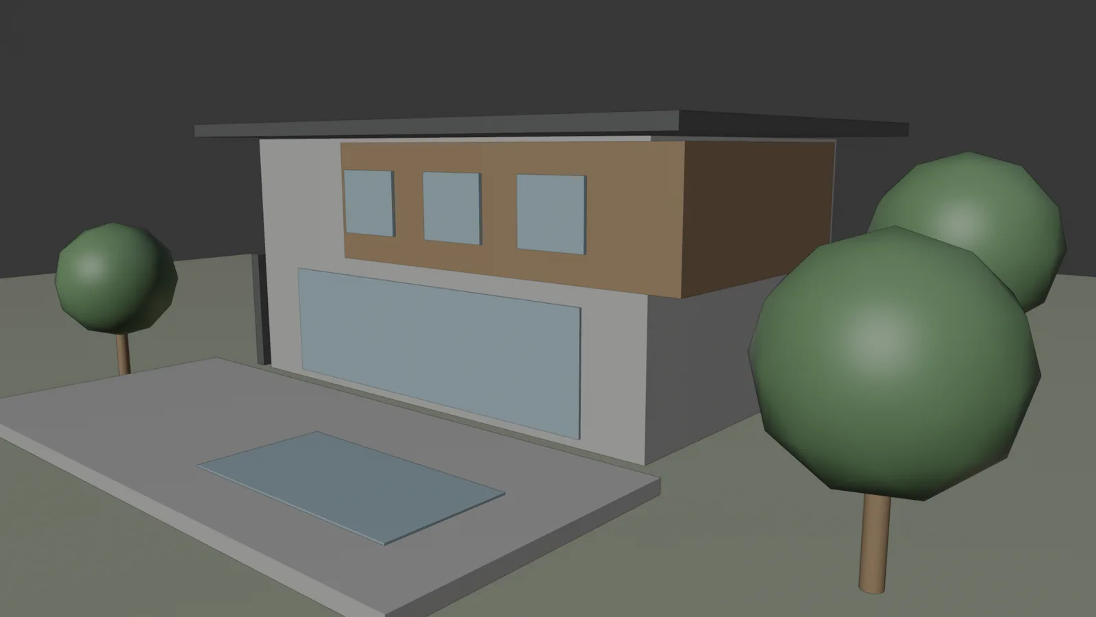 The Blender viewport the add-on captured: grey massing model with flat-coloured materials