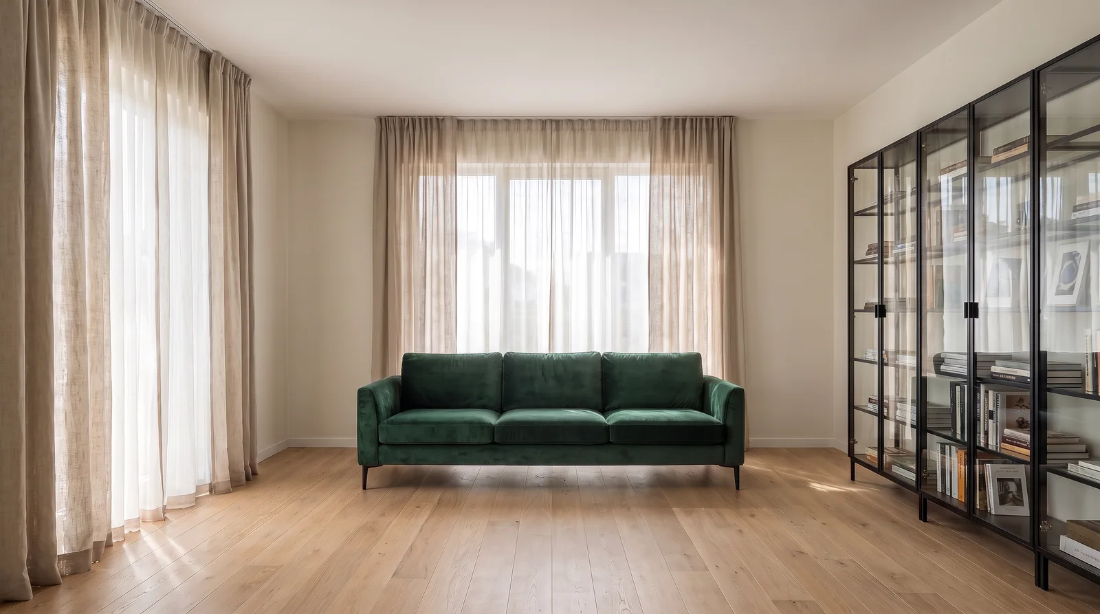 Protected edit with a precise decision: the requested dark green velvet, with the rest of the scene guaranteed