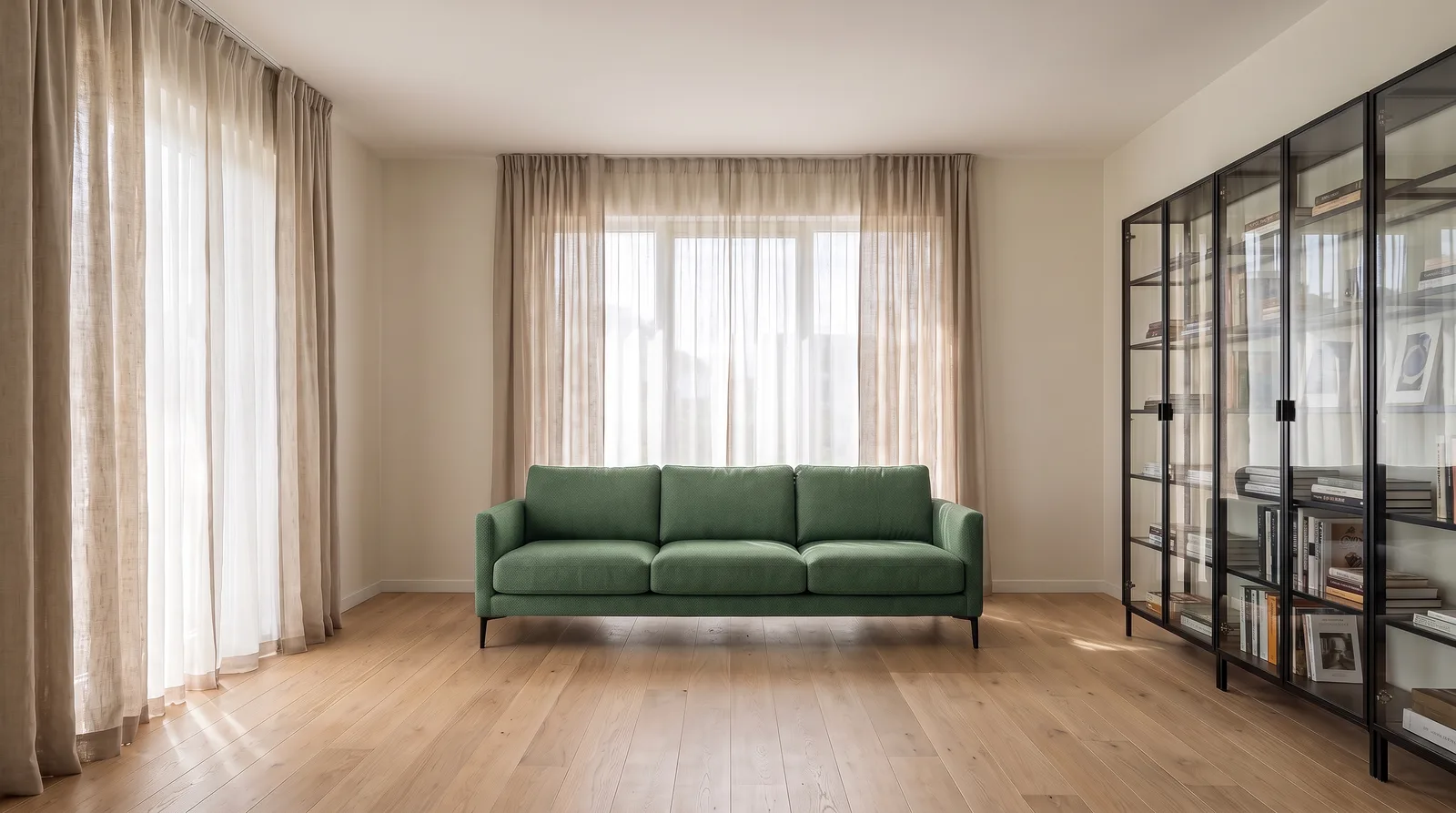 Short edit request: the sofa turned green, but the shade and fabric were the model's choice